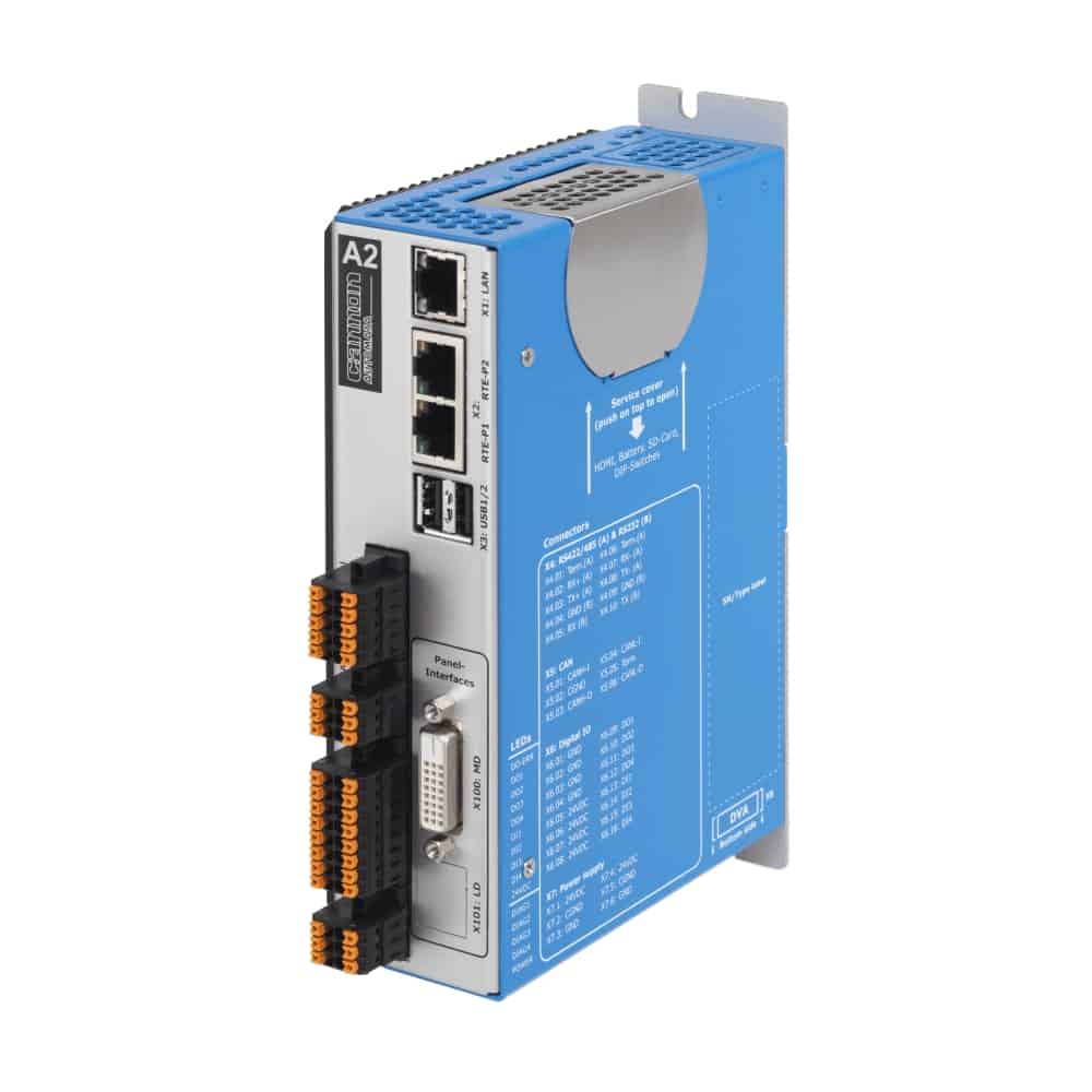 A2 PAC device series combine the advantages of a PC-based controller with the typical characteristics of a PLC and a motion controller.
Powerful Intel® Atom™ Multi-Core and Core™-i CPUs allow the realization of the most demanding control and visualization applications.